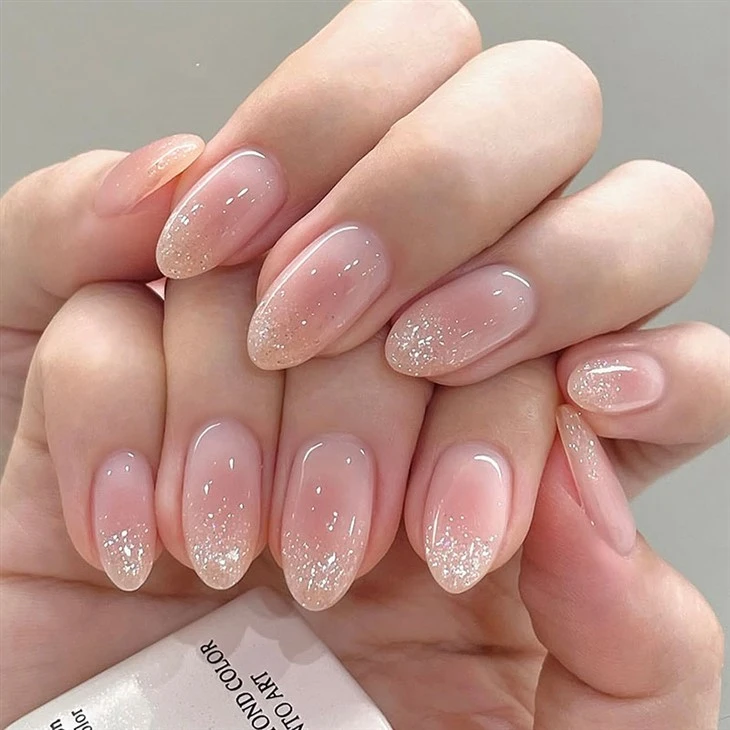 Tekan Ombre Pink Glitter Pada Kuku